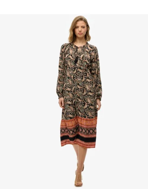 Printed Long Sleeve Midi Dress