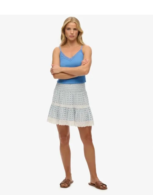 Printed Lace Trim Mini Skirt