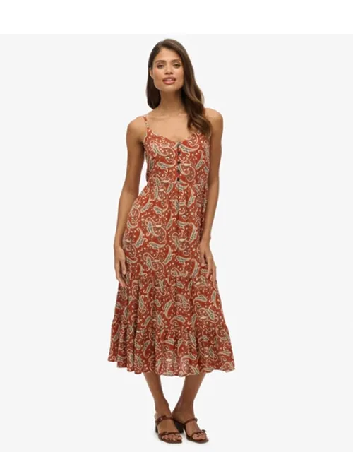 Half Button Tiered Midi Dress