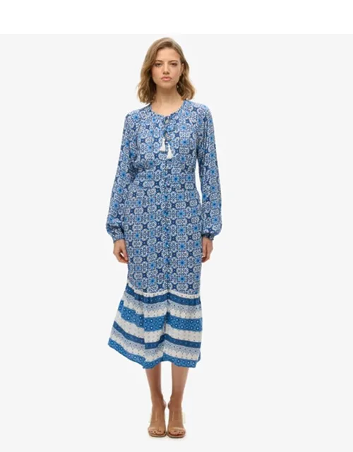 Printed Long Sleeve Midi Dress