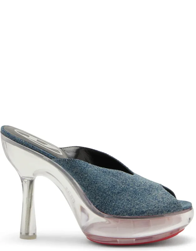 D-lake Platform Mules In Denim And Plexiglass