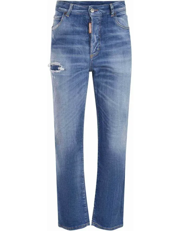 Dsquared2 Boston Fit Jeans With Rips And Stone Wash Effect