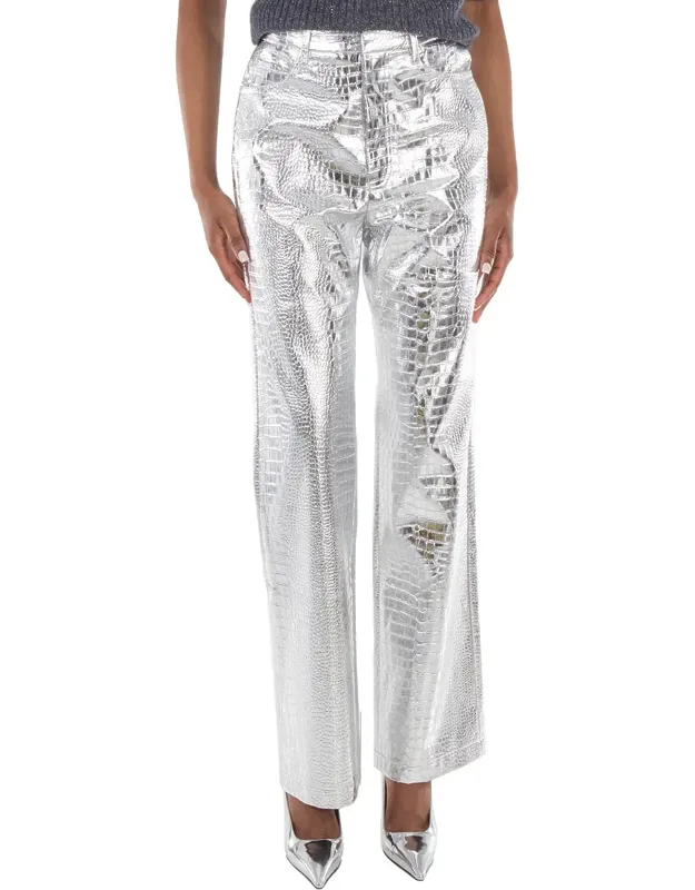 Silver Embossed Crocodile Skin Effect Trousers