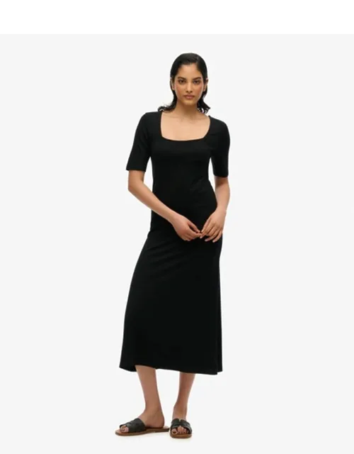 Short Sleeve Square Neck Midi Jersey Dress