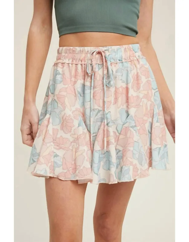 Floral Print Ruffle Mini Skirt