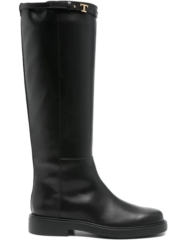 Leather T-buckle Knee-high Boots