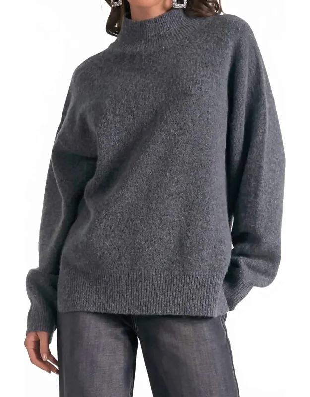 Mockneck Side Slit Sweater