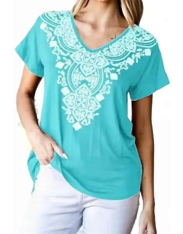 Damask Print Short Sleeve Top