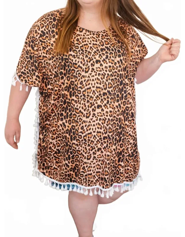 Leopard Fringe Caftan Top