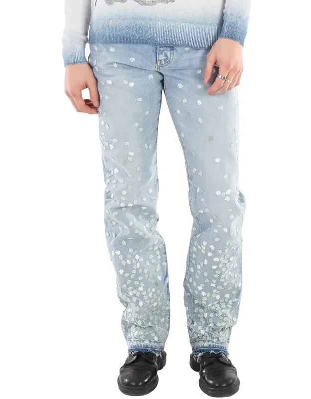 Floral Appliqued Straight Jeans