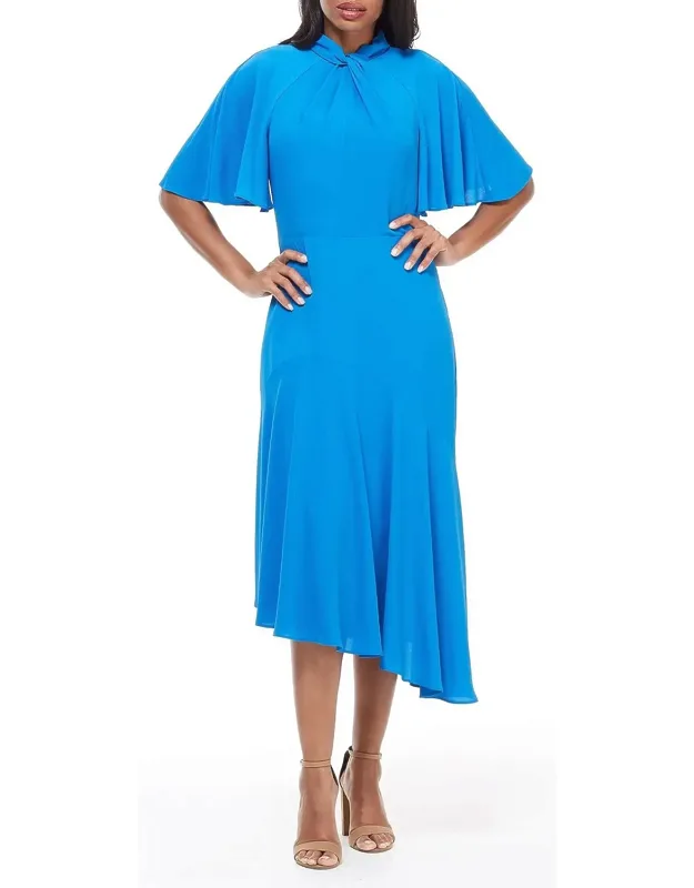 Twist Mock Neck Flutter Sleeve Midi Dress