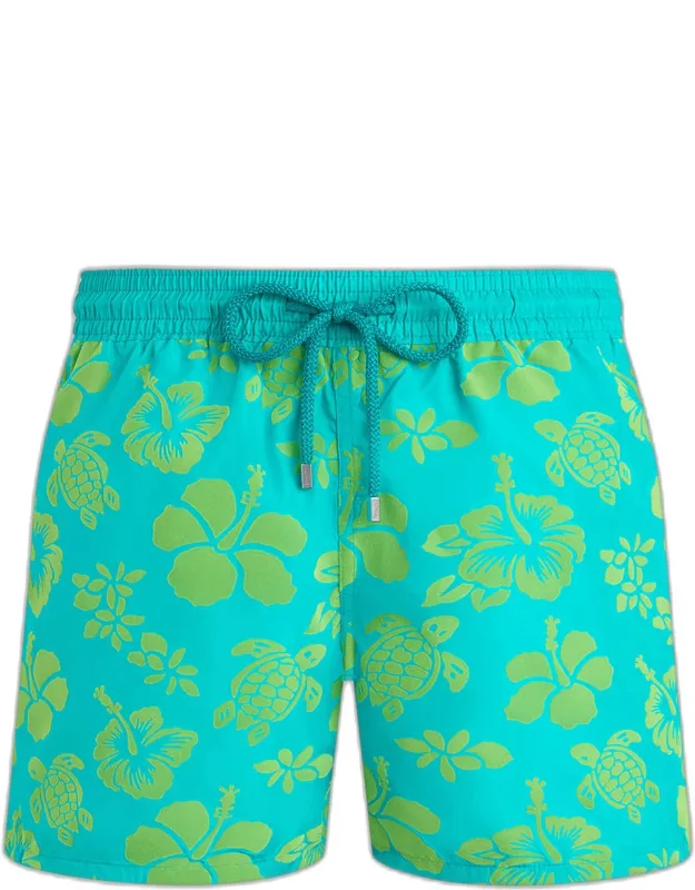 Flocked Tropical Turtle Swim Trunks