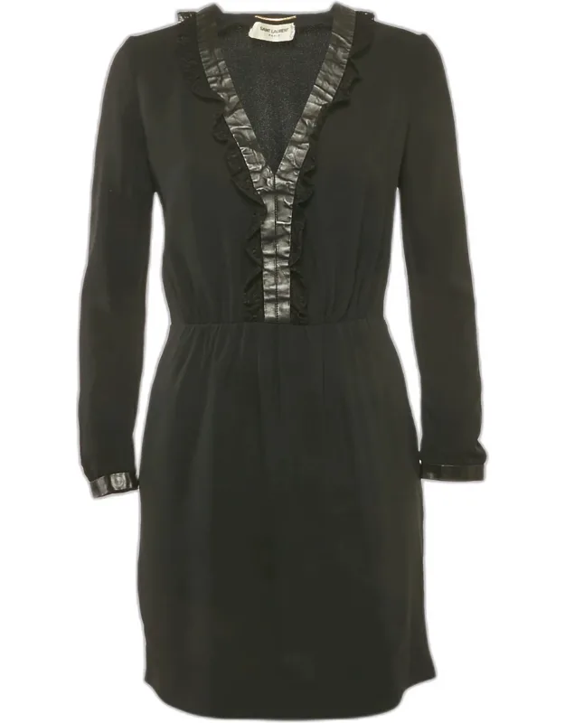 Leather And Lace Trim Mini Dress
