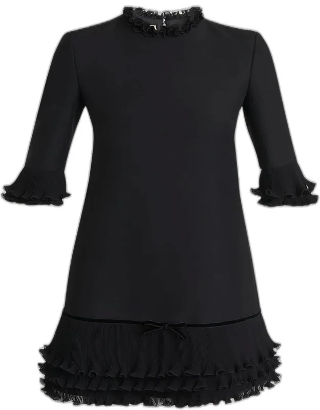 Ruffle Silk Crepe Mini Dress