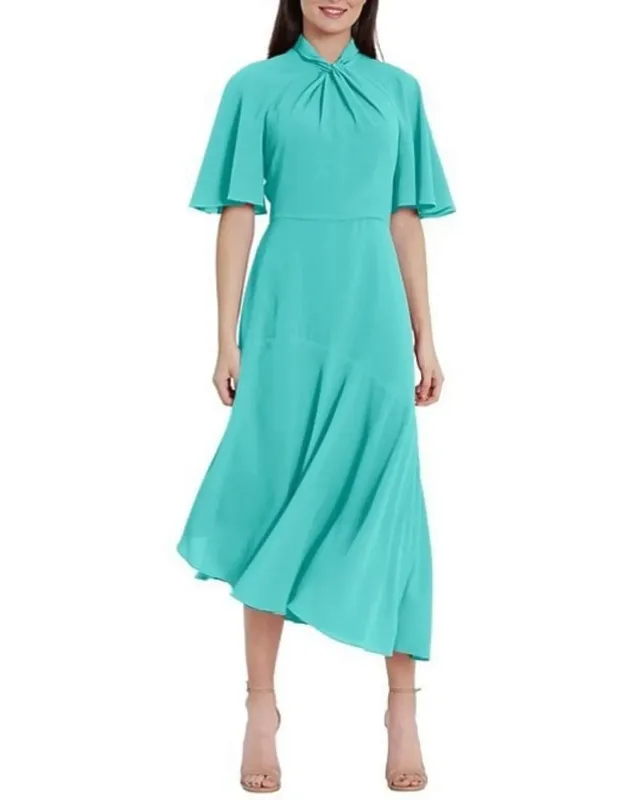 Twist Mock Neck Flutter Sleeve Midi Dress