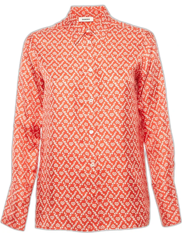 Printed Silk Button Front Long Sleeve Shirt