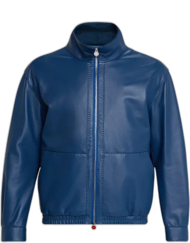 Leather Full-zip Bomber Jacket
