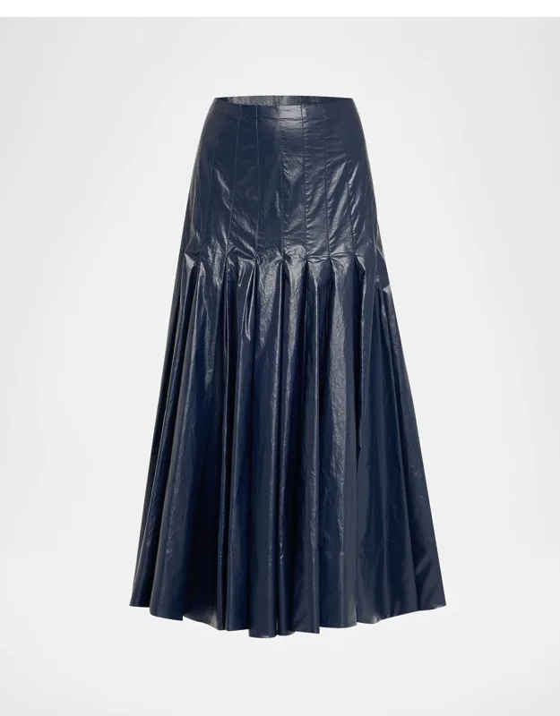 Pleated Lacquered Cotton Skirt