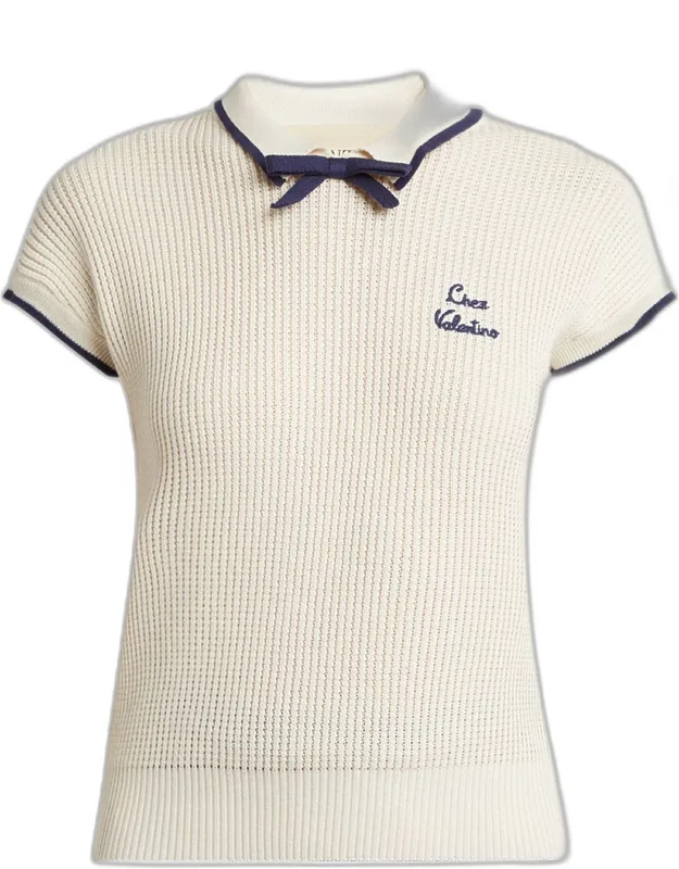 Bow Short-sleeve Polo Sweater