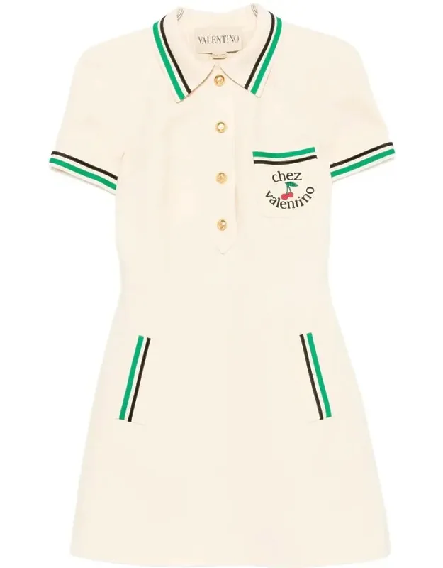Dress With Polo Collar And Cherry Motif