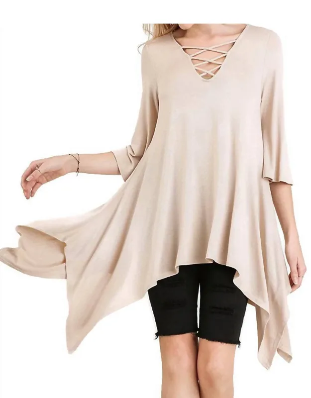 Crossed Bell Sleeve Asymmetrical Tunic