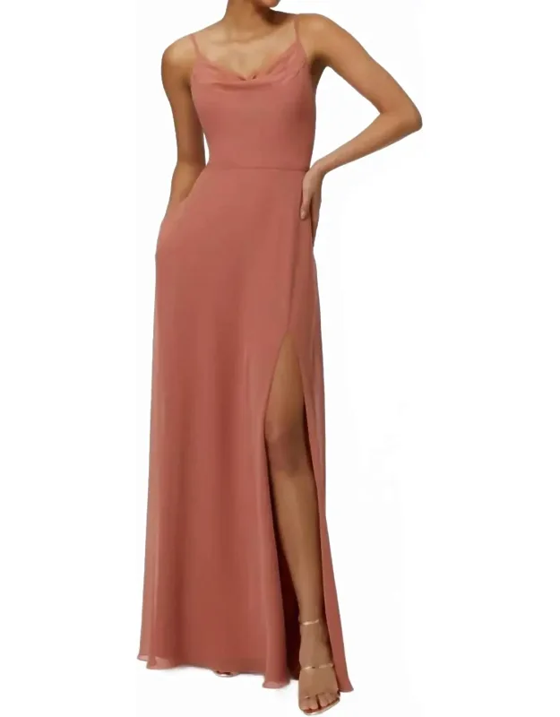 Draped Cowl Neck Chiffon Dress
