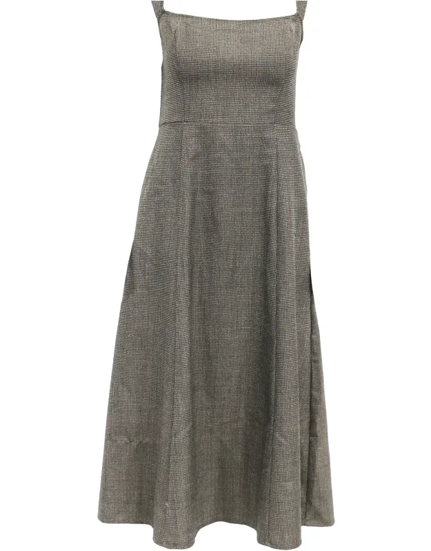 Houndstooth Print Midi Dress