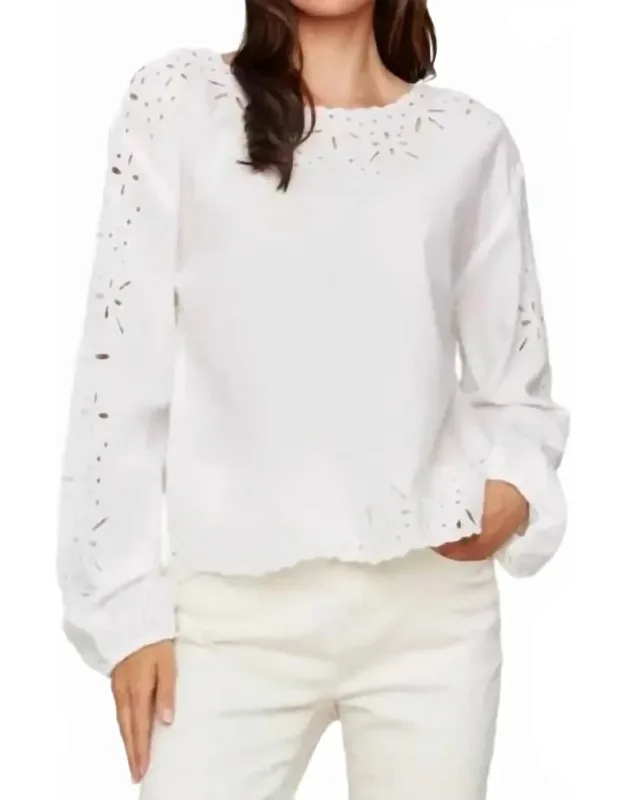 Eyelet Cotton Long Sleeve Blouse