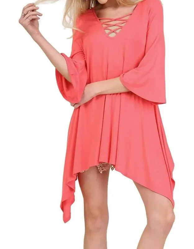 Crossed Bell Sleeve Asymmetrical Tunic