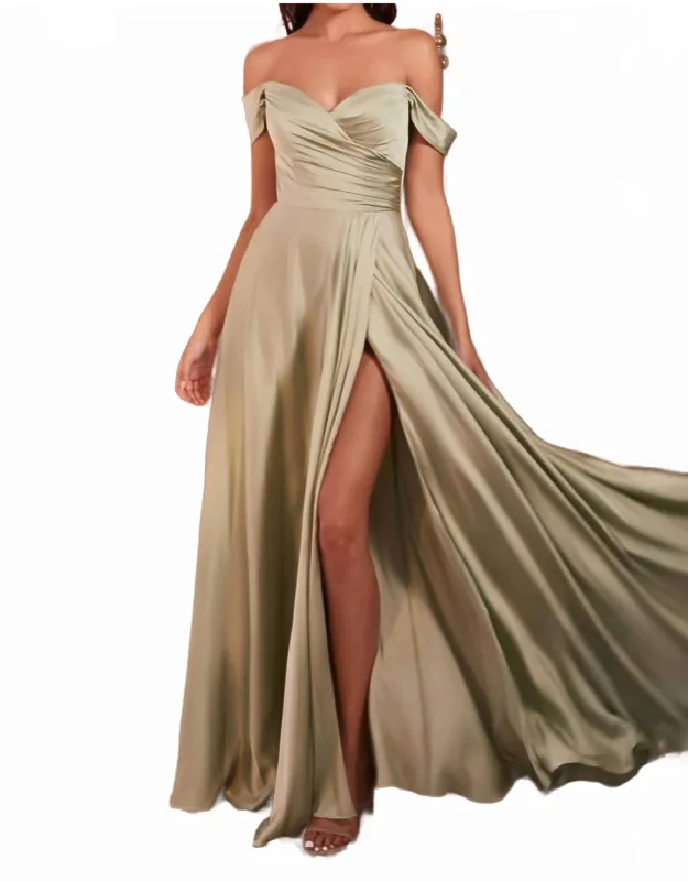 Off Shoulder A-line Satin Dress