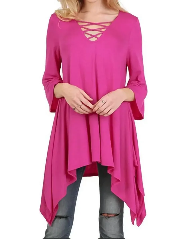 Crossed Bell Sleeve Asymmetrical Tunic