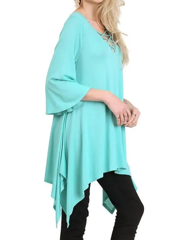 Crossed Bell Sleeve Asymmetrical Tunic