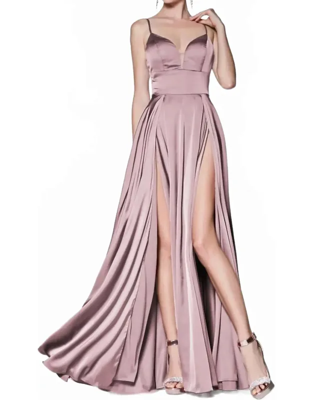 Satin Dress With Double Leg Slit