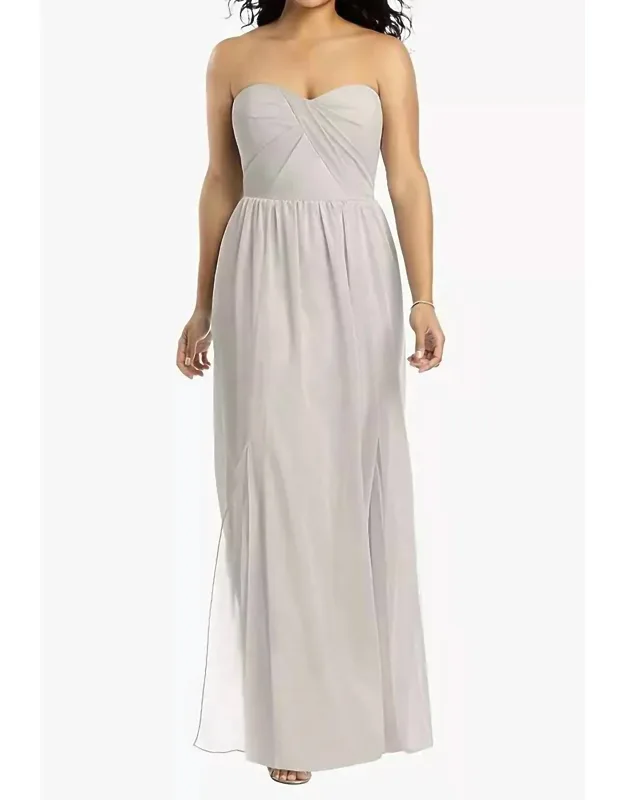 Strapless Draped Bodice Maxi Dress With Front Slits