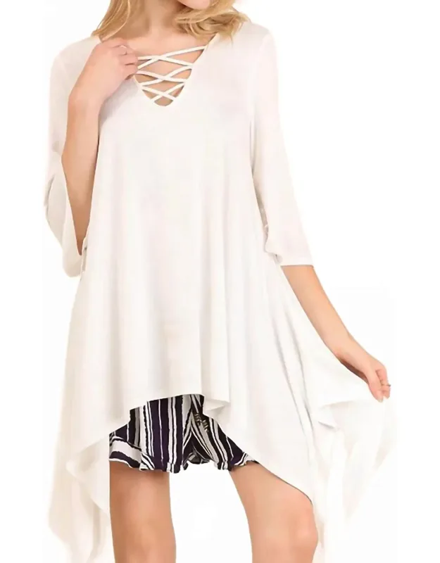 Crossed Bell Sleeve Asymmetrical Tunic