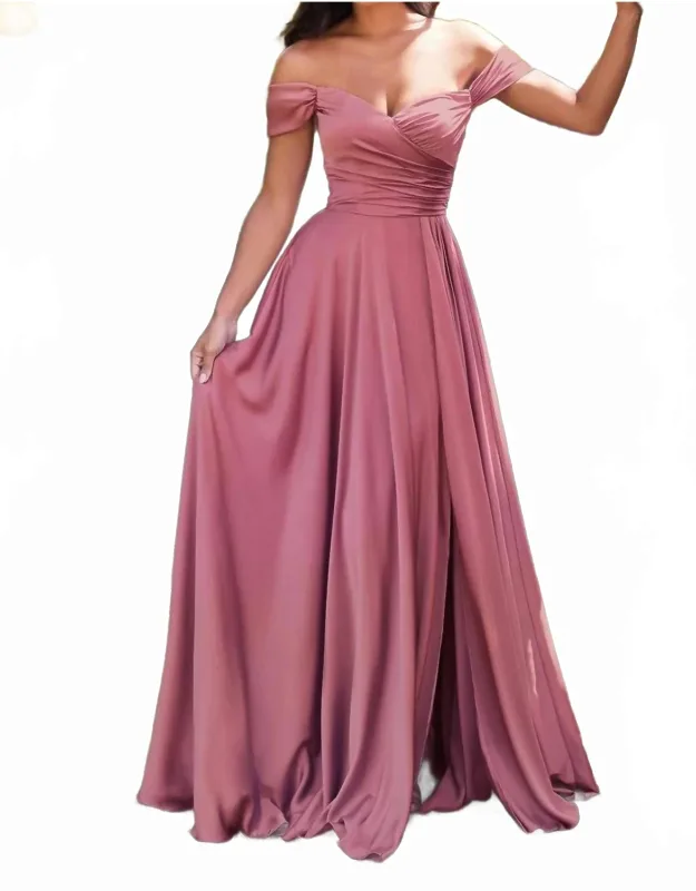 Off Shoulder A-line Satin Dress