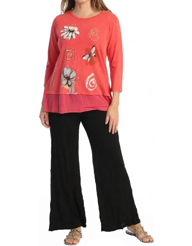Spiral Mineral Washed Cotton Georgette Contrast Top