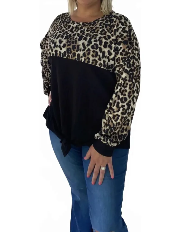Leopard Color Block Knot Top