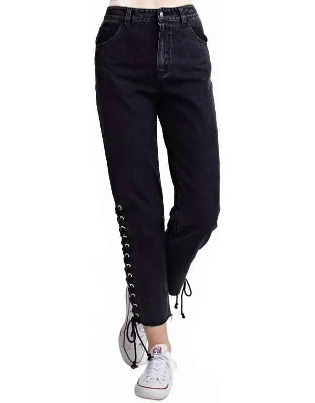 Side Lace Up Denim Pants