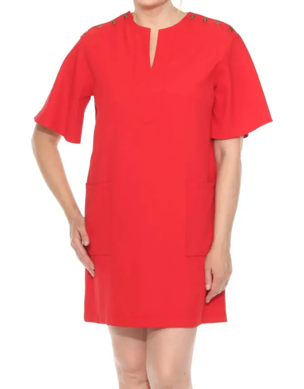 Buttoned Shoulders Mini Shift Dress