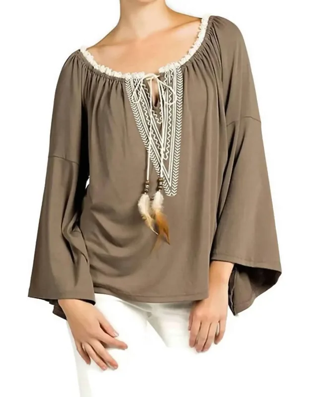 Embroidered Bell Sleeve Knit Top