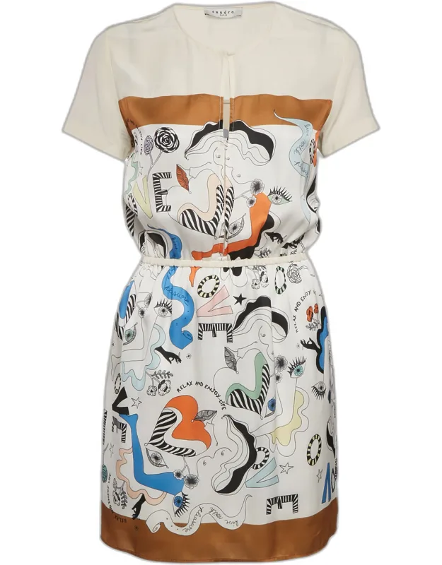 Printed Crepe And Silk Trim Mini Dress
