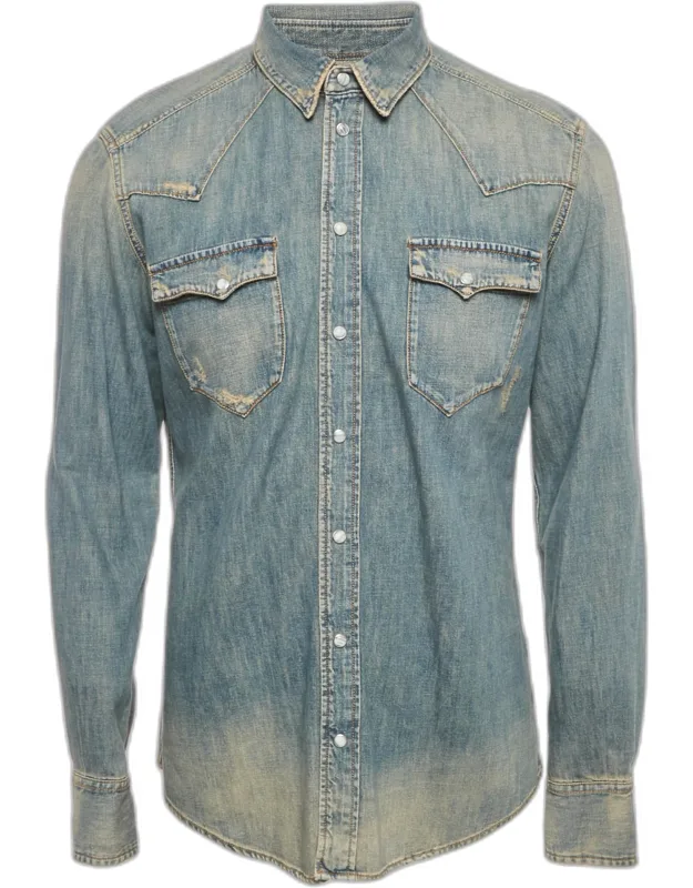 Faded Distressed Denim Shirt