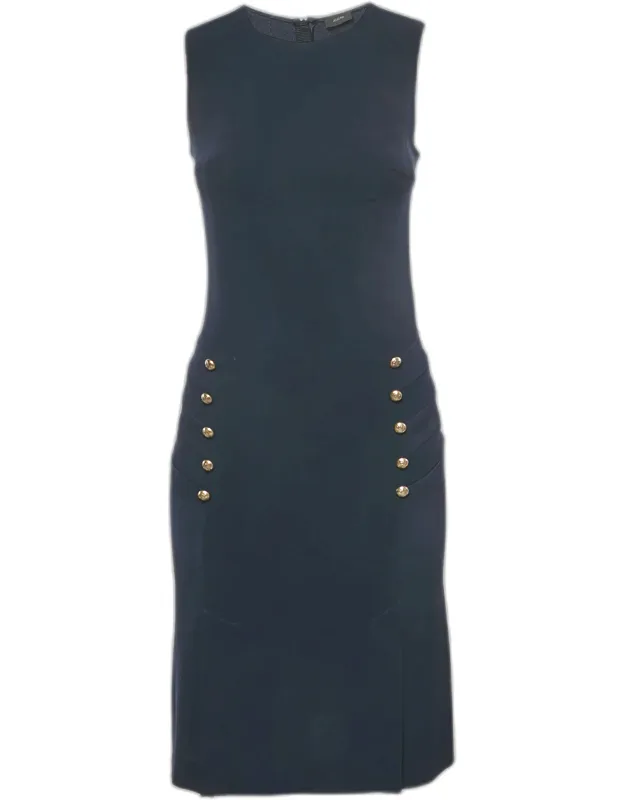 Stretch Crepe Button Detail Sleeveless Short Dress