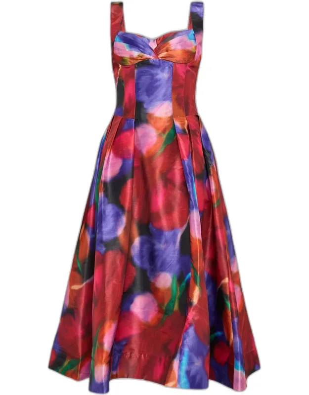 Pleated Sweetheart Midi Dress