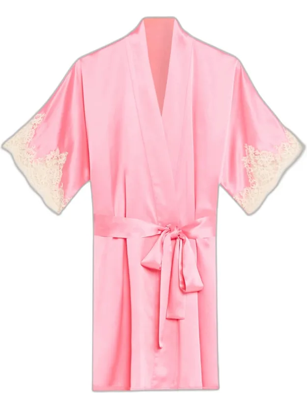 Gazebo Lace-cuff Short Silk Robe