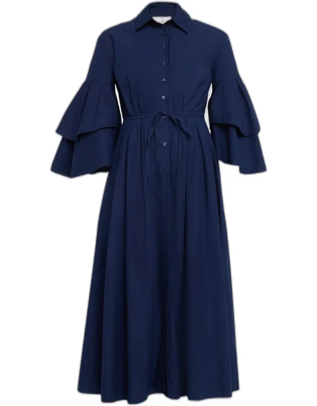 Ruffle-sleeve Midi Shirtdress