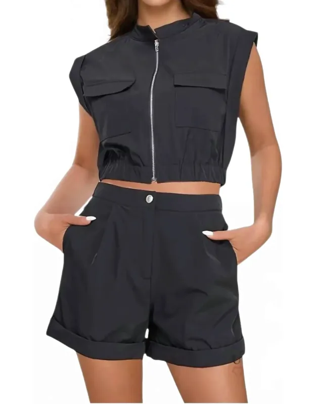 Short Sleeve Vest Top With Rolled Up Shorts Set