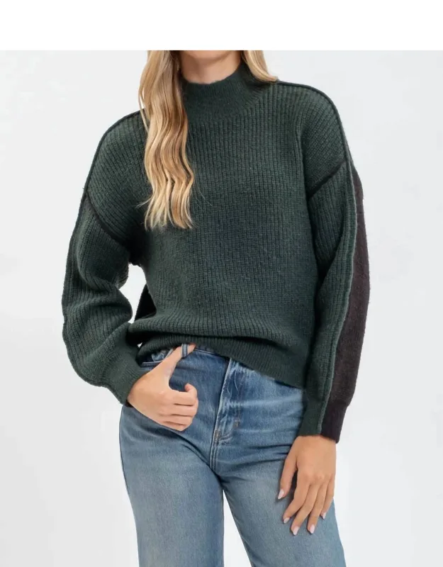 Mock Neck Exposed Seam Knit Sweater