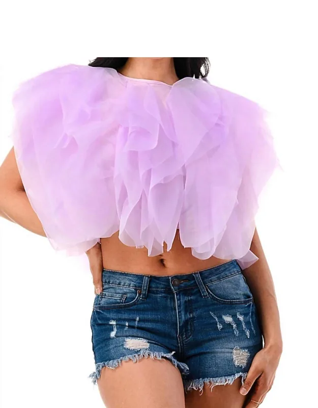 Téa Sleeveless Ruffle Crop Top In Lavender